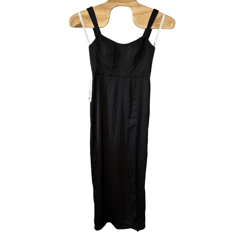 NEW AZAZIE Nessi Stretch‎ Satin Dress Black Formal Maxi Gown Bridesmaid Size A10